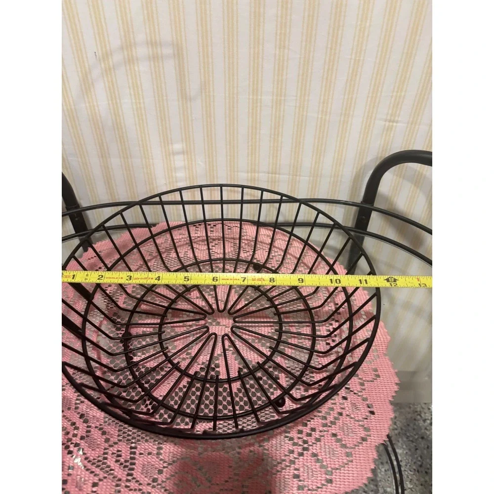 Black Metal Wire Fruit Bowl with Banana Hanger Hook Kitchen Countertop Storage